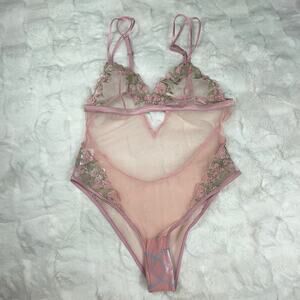🔥NWOT ASOS Floral Embroidered Mesh Strappy Lingerie Bodysuit  Pink Size 10